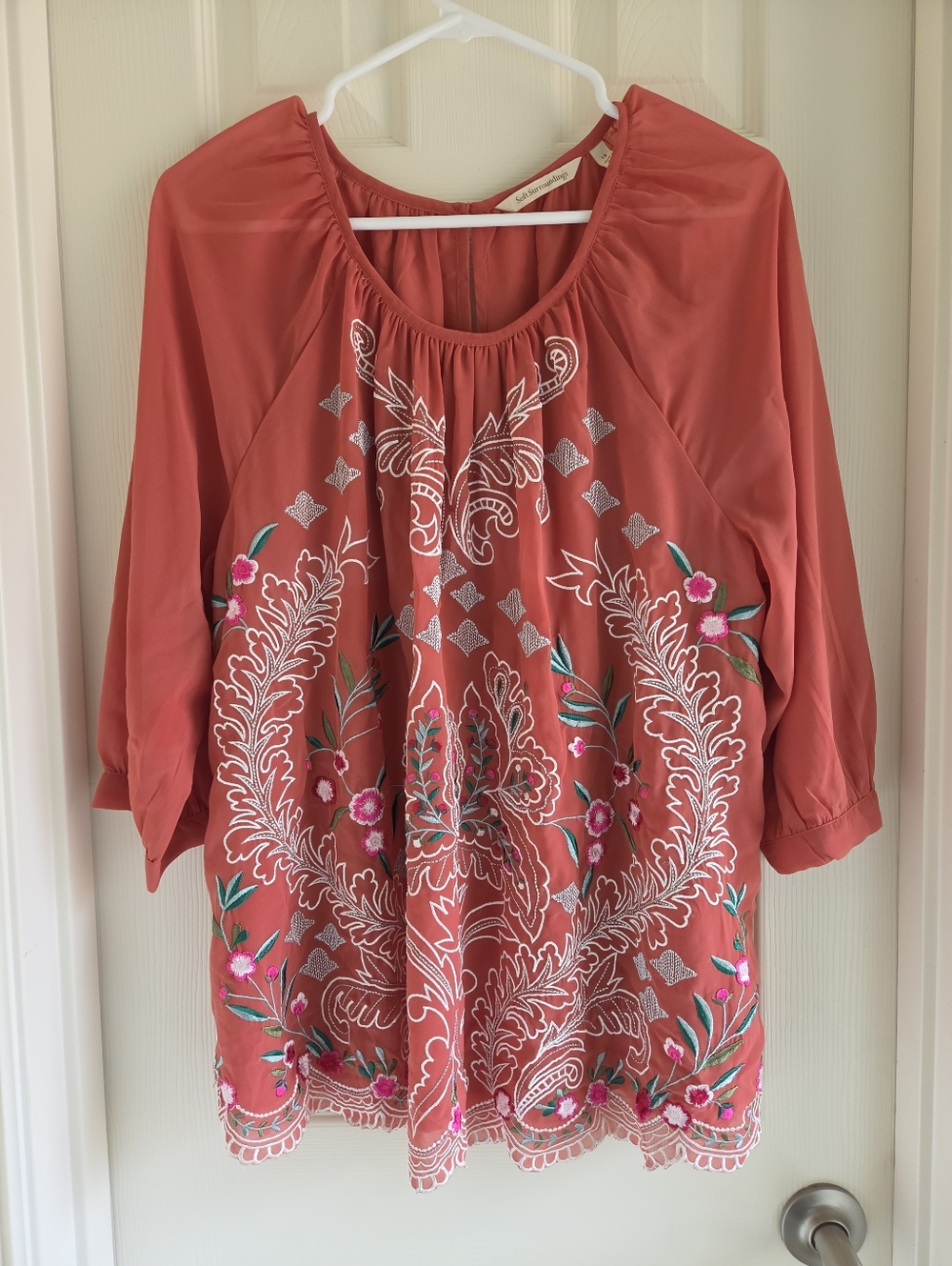 Soft Surroundings Womens 1X Sunrise Canyon Bella Top Blouse Embroidered